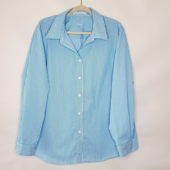 Foxcroft Wrinkle Free Striped Shirt Size 22W Button-up Long Sleeve Spring Top - Picture 1 of 10